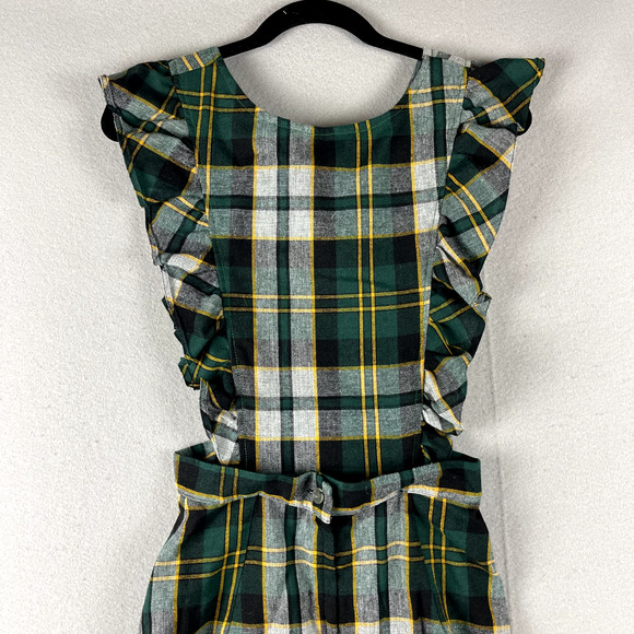 Vintage Tartan Ruffle Pinafore Dress Womens XS Maxi Plaid Scottish Academia Twee - Picture 9 of 16